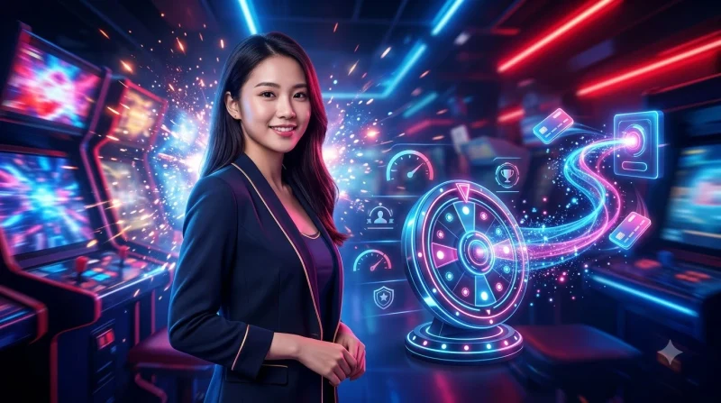 anh-minh-hoa-vong-quay-slot-arcade-voi-anh-sang-neon-chuyen-nghiep-the-hien-tam-quan-trong-cua-co-che-quay-va-thanh-toan Ảnh minh họa vòng quay slot arcade với ánh sáng neon chuyên nghiệp thể hiện tầm quan trọng của cơ chế quay và thanh toán