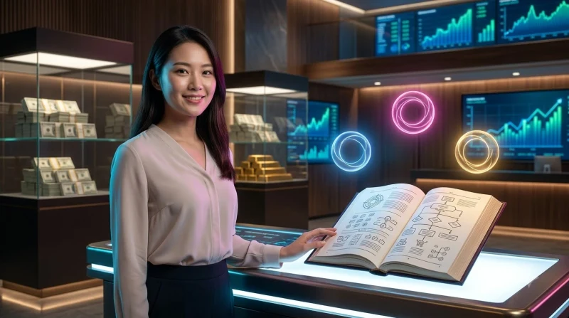 ba-la-bai-baccarat-mo-tren-ban-den-bong-anh-sang-neon-xanh-va-vang-the-hien-3-diem-cot-loi-cua-luat-choi Ba lá bài baccarat mở trên bàn đen bóng, ánh sáng neon xanh và vàng, thể hiện 3 điểm cốt lõi của luật chơi
