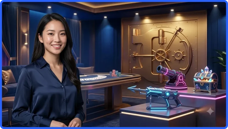 Minh họa giao diện, mục tiêu và vũ khí trong Chọn vũ khí bắn cá SC88.