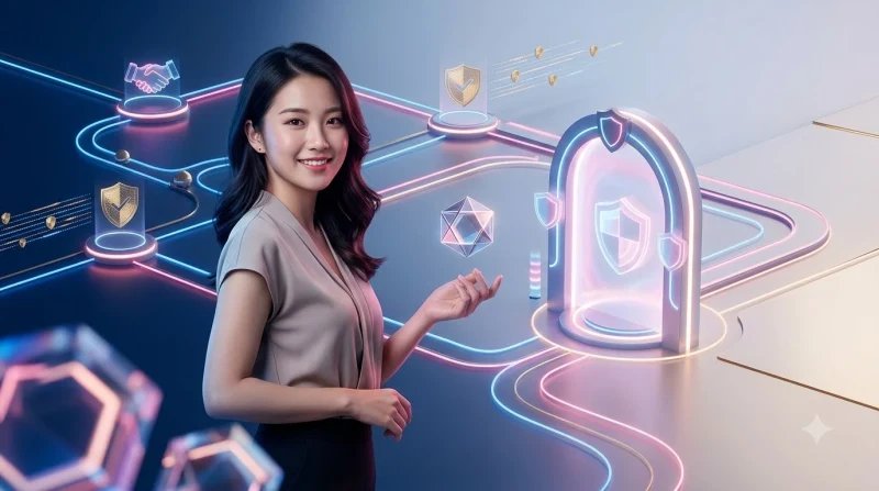Minh họa hình ảnh cổng kết nối kỹ thuật số an toàn với lá chắn bảo vệ