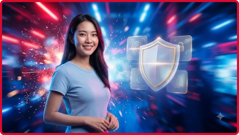 Minh họa tầm quan trọng của quyền riêng tư trên nền tảng trực tuyến với hình người tương tác giao diện bảo mật