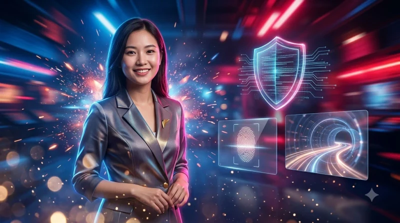 Minh họa tổng quan chính sách quyền riêng tư và bảo mật với hình ảnh két số bảo mật mở và dữ liệu được bảo vệ