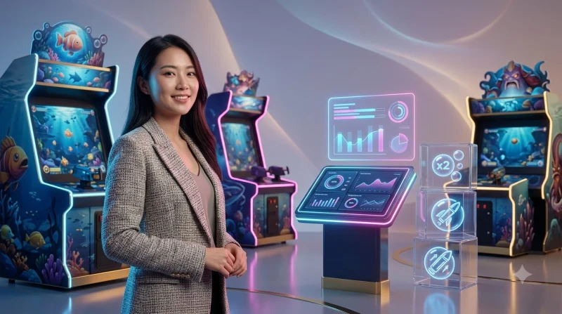 Người chơi cầm súng bắn cá quan sát đàn cá nhiều màu dưới đại dương neon, minh họa tầm quan trọng của quản lý đạn bắn cá SC88